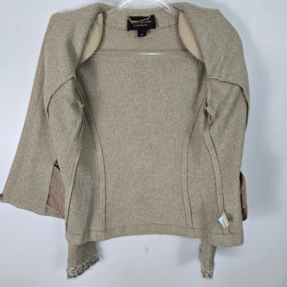 St. John Couture Santana Knit Metallic Tan Blazer Rhinestone Trim Zip Front 4 - Picture 5 of 11